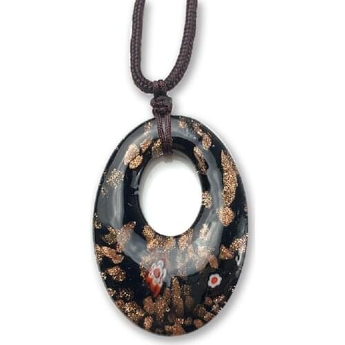 Black Tear Drop Shape Glazed Glass Statement Pendant Necklace- Women Charm Jewelry Necklace for Decoration Fashion