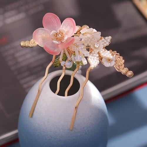 Flower Side Comb with Pearl Tassel Chinese Style Bridesmaids Hair Accessories Vintage Hair Clips for Women Girls LB