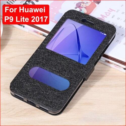 For Huawei P9 lite flip case leather shell P9lite 2017 open window battery cover For Huawei P9 P 9 lite 2017 back cases coque