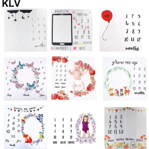 Newborn Baby Milestone Number Phone Pattern Cloud Balloon Flower Pattern Mat Blanket Photography Background Backdrop Cloth