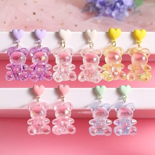 KISSWIFE New Fashion Resin Bear Dangle Earrings for Women Girl DIY Cartoon Animal Bear Earrings 2021 Creative Drop Jewelry Gifts