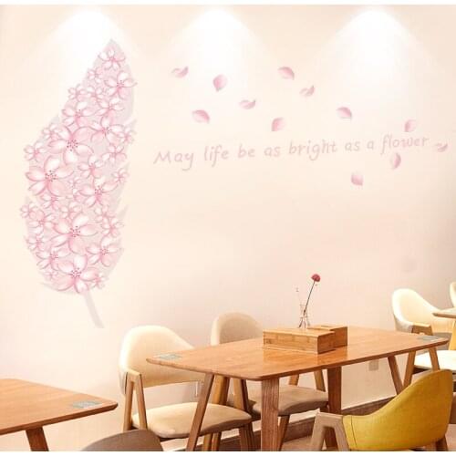 Creative Pink Feather Wall Sticker Teen Room Art Wall Decals Kids Room Wallpaper Self-adhesive Home Decor Aesthetic