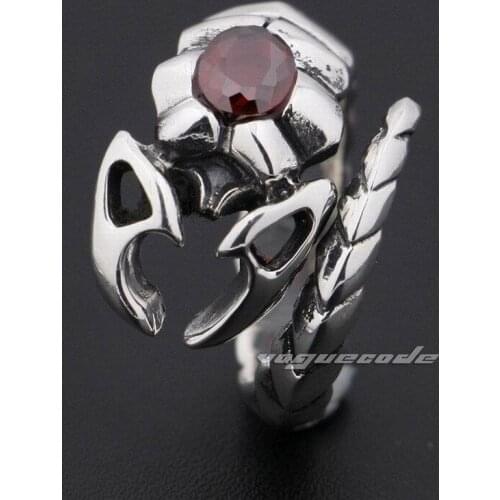 Red CZ Stone Tribal Scorpion 925 Sterling Silver Mens Biker Ring 9D002