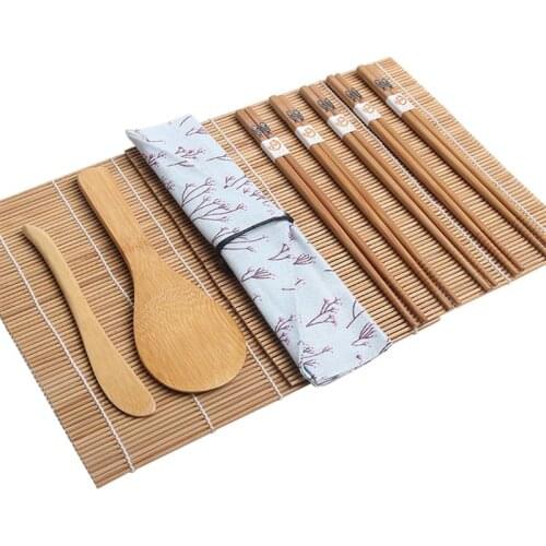 15pcs Bamboo Sushi Making Kit Includes 2 Sushi Rolling Mats 1 Towl 1 Rice Paddle 1 Rice Spreader 5 Pairs Chopsticks
