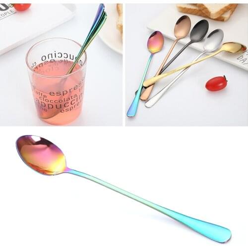 New Long Handled Shaped Spoon Milk Tea Coffee Stirring Scoop Stainless Steel Coffee Spoon Dessert Spoon Cafe Kitchen Accessories