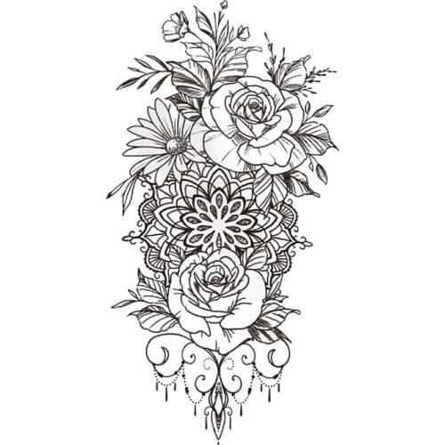 Plain Flower Waterproof Temporary Tattoo Sticker Black Rose Sunflowers Jewelry Fake Tattoos Flash Tatoos Arm Body Art for Women