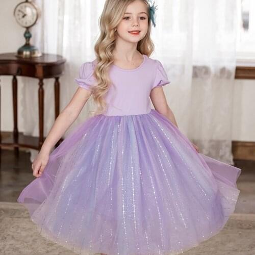 Little Girls Halter Dress Tutu Toddler Girls Shorts Sleeve Party Dress Girls Princess Lavender Dress for Summer Kids A-lined 3t