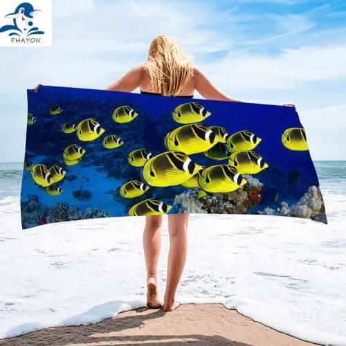 PHAYON Seabed Fishes Beach Towel Quick-dry Microfiber Bath Towels Cushion Soft Large Yoga Mat Portable Sport Swimming Towel