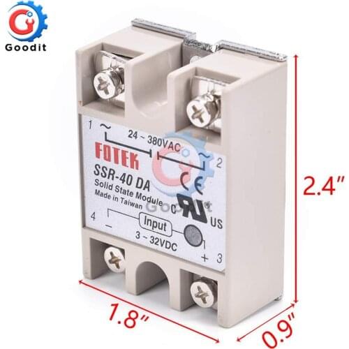 2PCS/Lot SSR-40DA 40A Input 3-32V DC Output 24-380V AC Solid State Relay Module Single Phase Semi-Conductor Relay Shield Board