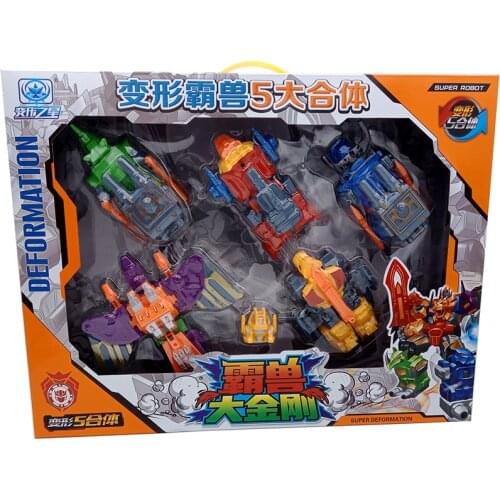 5 in 1 Transformation Robot Super Animal Monster Dinosaur Rangers Sentai Assembled Megazords Boy Kids Toy Model Action Figures
