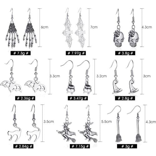 Halloween Earrings for Women Silver Colour Skeleton Skull Gothic Dark Ghost Pendant Drop Earrings Halloween Gift Party 2020 New