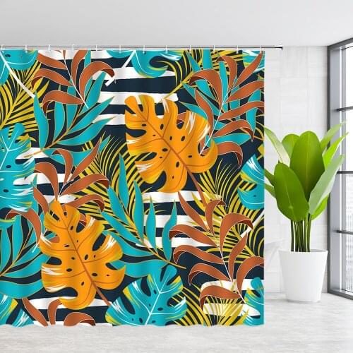 YSATNSFT Shower Room Curtains Colorful Plant Leaves Water Color Leaf Tropical Plants Themed Pattern Bath Decor Cloth Curatin Set