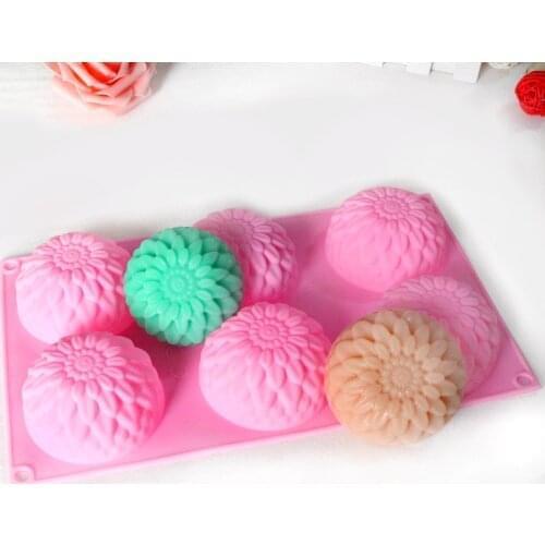 6 Cavity Silicone 3D Flower Soap Mold Chrysanthemum Cupcake Baking Molds Muffin Pan Handmade Soap Silicone Moulds