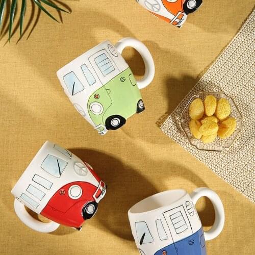 Cute Originality Ceramic Cups Hand Painting Retro Double Decker Bus Mug Coffee Milk Tea Cup Kawaii Water Bottle Drinkware Mugs