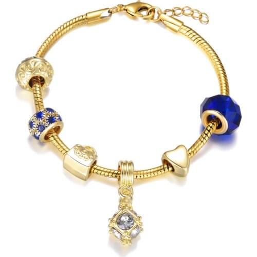 Blue Glass Bead Crystal Pendant Charm Bracelet For Woman Fashion High Quality Brand Bracelet Jewelry Gifts Dropshipping