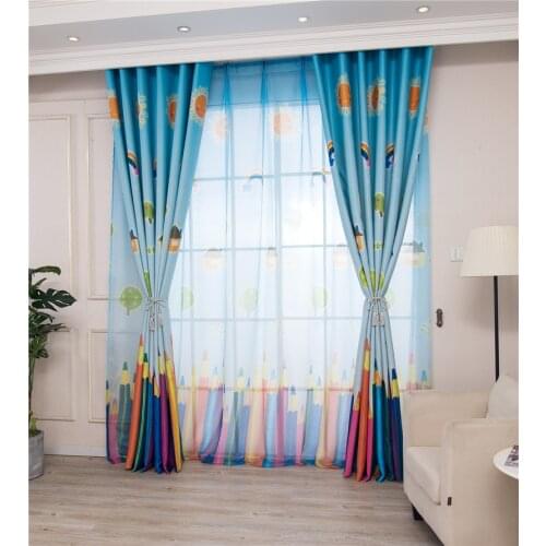Modern Childrens Pencil Printing Shade Curtains for Living Dining Room Bedroom Cartoon Bedroom Shading Cloth Fresh and Cute