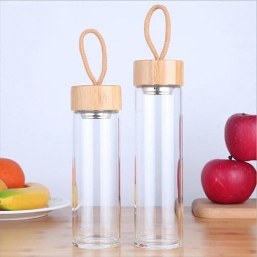 400ml 500ml High Quality Glass Water Bottles Bamboo Lid with Rope Drink Bottled for Beverages Outdoor Brief Portable Tea Bottle