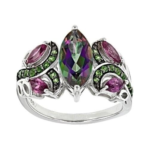 Dazzling Mystic Fire Green, Mystic Topaz Diamond Ring Wedding Engagement Jewelry