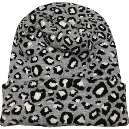 2020 new fashion leopard print wool hat Autumn and winter casual wild double-layer warm knitted beanie