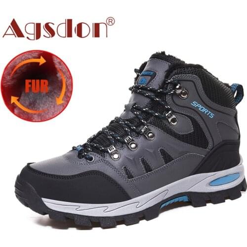 Warm Fur Boots Men Winter Anti-skid Leather Snow Boots Waterproof Walk Hike Ankle Boots Shoes Male Outdoor Couple High-top Shoes