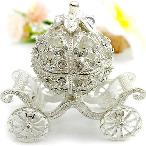 Rhinestone Pumpkin Carriage Jewelry Storage Box, Easter Trinket Box Case Home