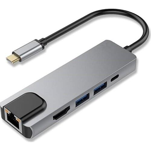 YMY 5 IN 1 USB Type C Hub with 4K HDMI Adapter RJ45 2 USB3.0 Ports and Type C PD Charging Port Compatible with Macbook Pro XPS