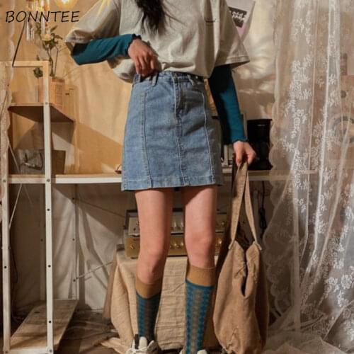 Skirts Women Oversize Summer Mini A-line Skinny Denim Simple Button High Waist Solid Fashion All-match Student Female Leisure