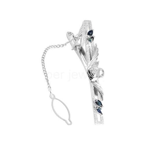 Natural sapphire swan style tie clip Free shipping 925 sterling silver 0.35ct*4pcs gemstone Fine jewelry C911231