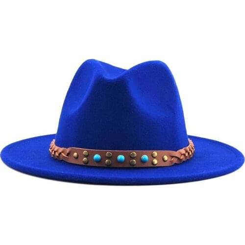 Women Men Wool Fedora Hat With Leather Ribbon Gentleman Elegant Lady Winter Autumn Wide Brim Jazz Church Panama Sombrero Cap