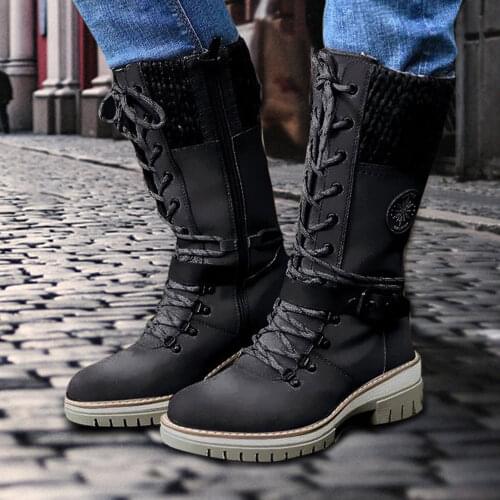 Ladies mid-to-high leather boots with side zipper anti-skid platform protection shoes for mountaineering