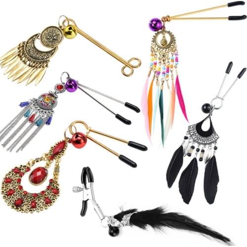 1 Pair Retro Bell Nipple Clamps Exotic Accessories Breast Nipple Clip Metal Chain Flirting Teasing Bdsm Bondage Slave Game