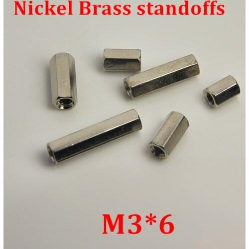 100pcs M3*6 Nickel Plated Brass Standoff Spacer Female female Silver Spacing Screw PCB Board Brass Threaded spacer hex spacer