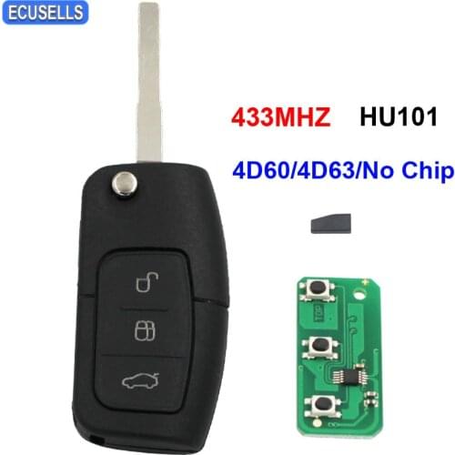 3 Button Remote Smart Car Key 433MHZ 4D60/4D63/No Transponder Chip For Ford Focus Mondeo Fiesta Galaxy C S Max HU101 Uncut Blade