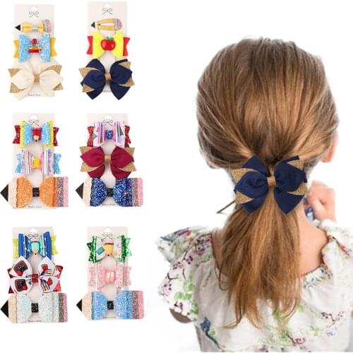 3Pcs/Set Cartoon Baby Girls Hair Pins Hair Accessories Glitter Bowknot Hairpins Sweet Kids Barrettes Students Hairgrips 2021 New