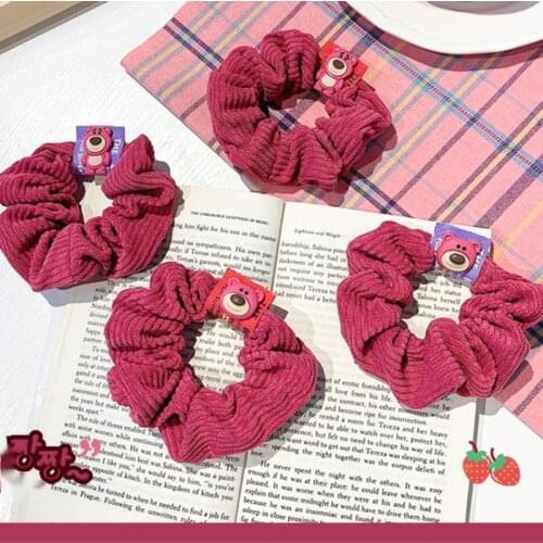Hair Accessories Strawberry Bear Cute Large Intestine Corduroy Headdress Korea Pitaya Color Ball Head Girle Lastic Hair Bands