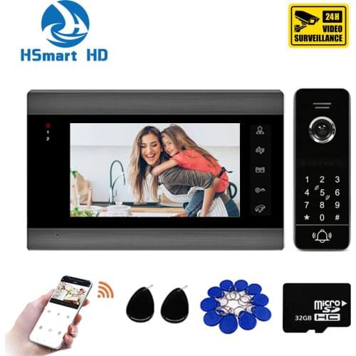 Wireless WiFi 7 Inch Video Intercom for Home IP Video Doorbell Password Keypad/RFID Card APP Unlock Intercom System