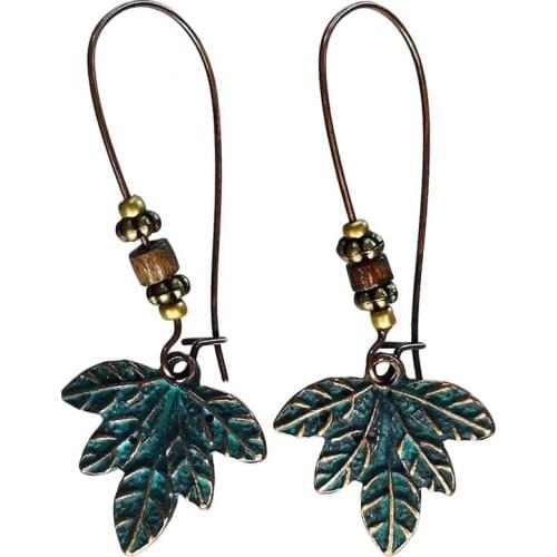 Bohemian Leaf Shape Earring Jhumka Drop Dangle Indian Earrings Bronze for Women Mexico Gypsy Tribal Vintage Jewelry
