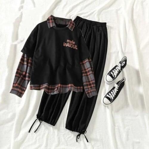 Harajuku Cargo Pants Sets Autumn Spring Women Joggers 2 Piece High Waist Female Hip Hop Trousers with Blouse Egirl Indie Clothes