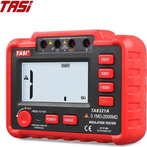 TASI TA8321A Digital Insulation Resistance Tester Megger Auto Range Ohm Megohmmeter 250V 500V 1000V High Voltage LCD Backlight