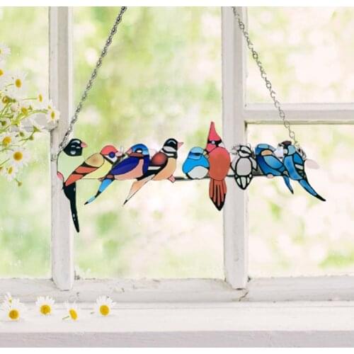 Color Bird Species Stained on Wire Pendant Window Hanging Sun Acrylic Birds Ornaments Courtyard Hanging Decoration Accessories
