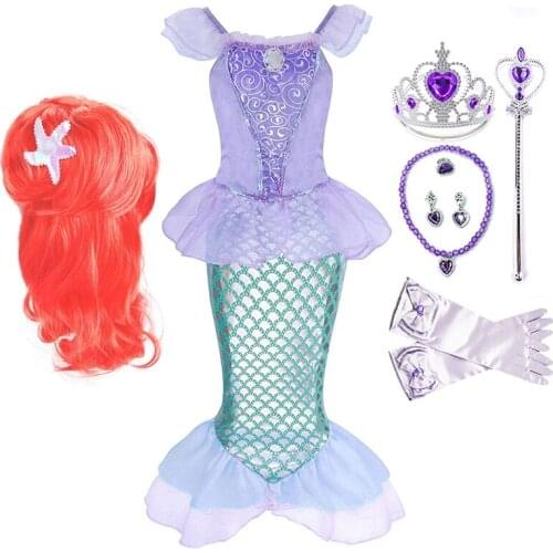 Girl Princess Dress Mermaid Girl Ariel Dress Halloween Fancy Costume Kids Baby Girl Carnival Birthday Party Clothes 3-10 Years