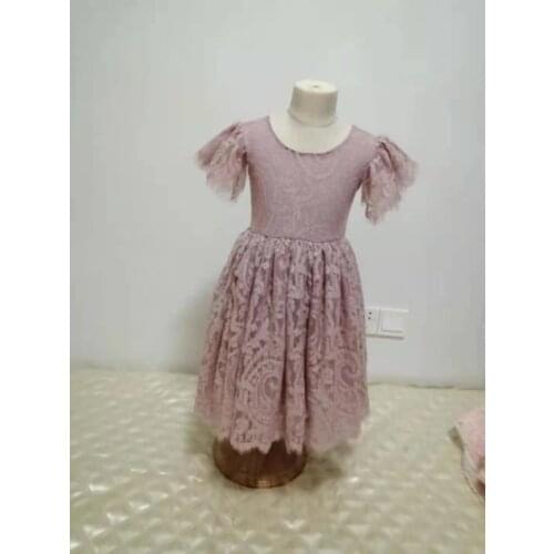 Kids Princess Dress Girl Flare Sleeve Lace Knee Length Birthday Dress for Party Weddings Baby Clothes 2021 Summer