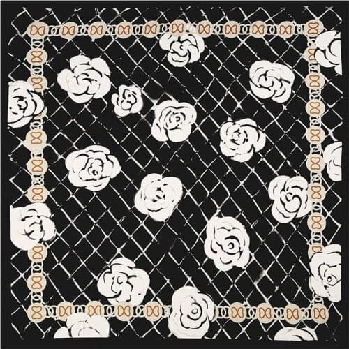 Design Luxury Brand Silk Scarf Women Fashion Black Flowers Print Hair Scarves 70cm Square Small Handkerchief Head Scarf Bandana