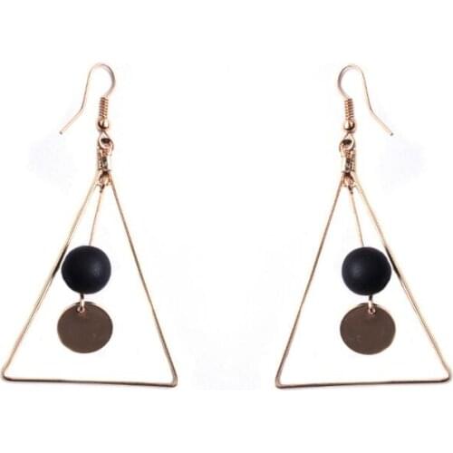 Ey1094 Simple Fashion Handmade Production Of Vintage Geometric Triangle Round Shape Wooden Beads Pendant Female charm Earrings