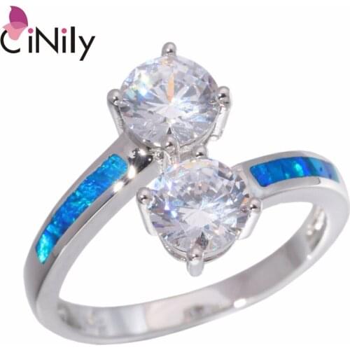 CiNily Created Blue Fire Opal White Stone Silver Plated Wholesale Fashion Jewelry for Women Christmas Gift Ring Size 6-9 OJ9248