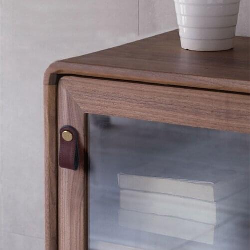 Brown ＆ black double sided leather handle leather cabinet handles Kitchen furniture handle leather knob