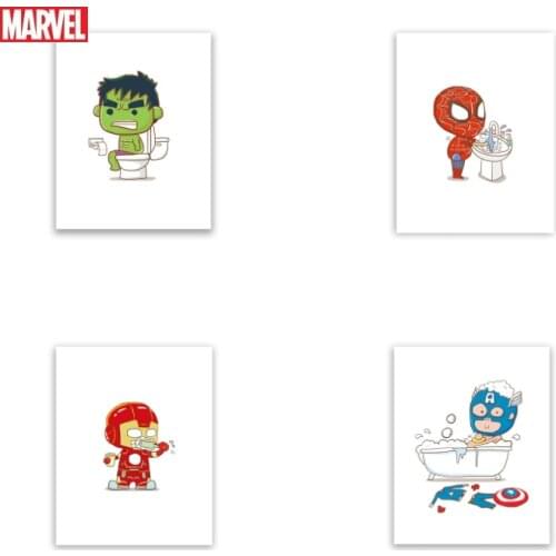 Marvel Cartoon Bathroom Posters and Prints Funny Brushing Bathroom Hulk Superhero Canvas Painting Boy Bathroom Mural Decoration