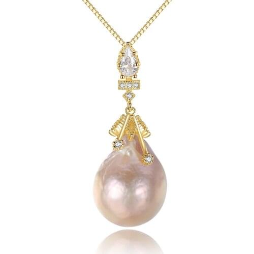 MetJakt Baroque Pearl S925 Sterling Silver Electroplated 18K Gold Elegant Lady Necklace