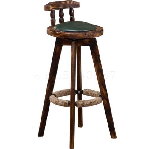 Retro Solid Wood Bar Chair Fashion Simple Bar Chair Rotary Stand Household Backrest Bar Stand Modern Front Bench