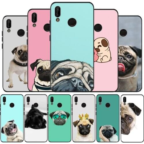 Animal Cute Pug Dog black Silicone soft Phone Case for huawei P40 P30 P20 P10 Pro P9 Lite Psmart 2019 Y6 Y9 cover